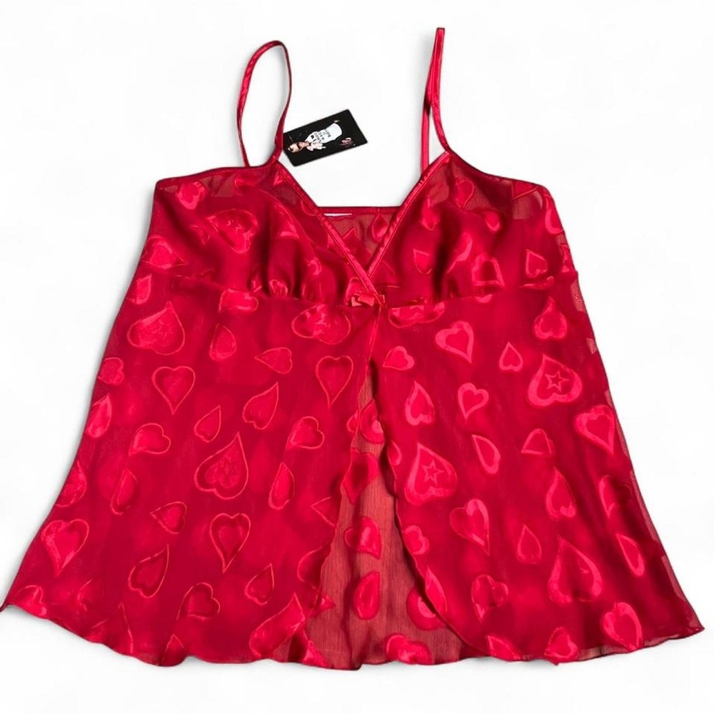 Red Heart Mesh Babydoll Top Slip